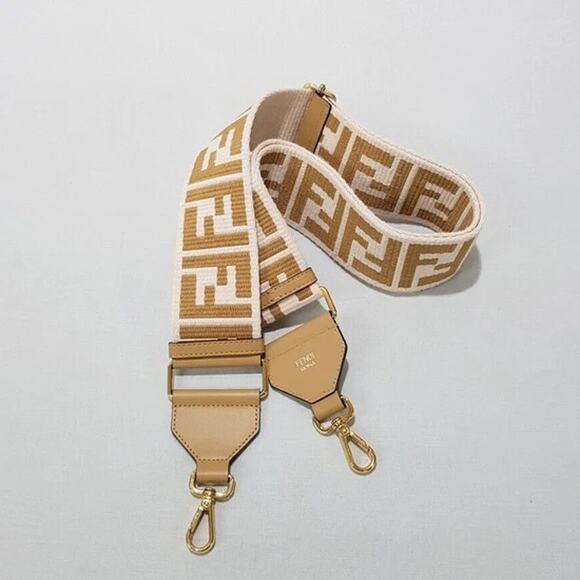 Fendi Accessories - Fendi FF Logo Strap Beige Leather Canvas Brand New With Tags